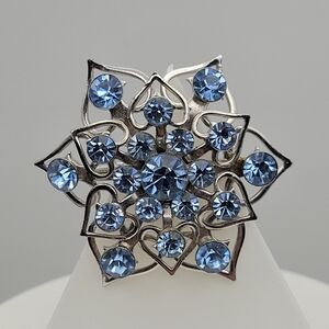 Cute Vintage Mid Century Silver Tone with Icy Blue Rhinestone Brooch